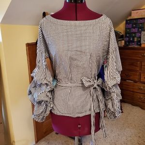 Grey and white striped blouse